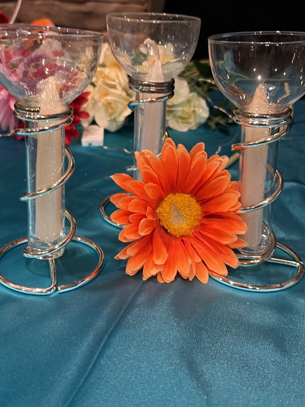 Silver Spiral Candle Holders.  Set of Three